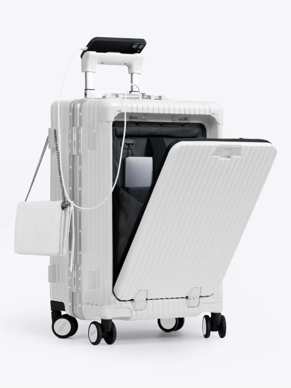 Nobl White Rolling Carry on Suitcase NEW